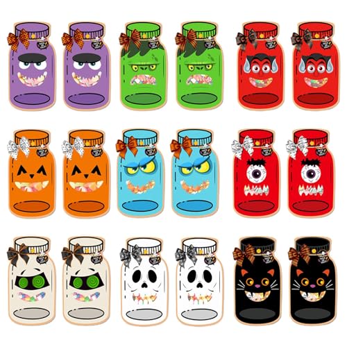 Halloween-Süßigkeitentüten – 18 Stück Glasförmige Karten und Leckerli-Taschen für Party-Leckereien, festliches Design, Bastelspaß für Schule, Klassenzimmer, Vorschule, Zuhause und Halloween-Treffen Halloween-Süßigkeitentüten – 18 Stück Glasförmige Karten und Leckerli-Taschen für Party-Leckereien, festliches Design, Bastelspaß für Schule, Klassenzimmer, Vorschule, Zuhause und Halloween-Treffen von Generisch