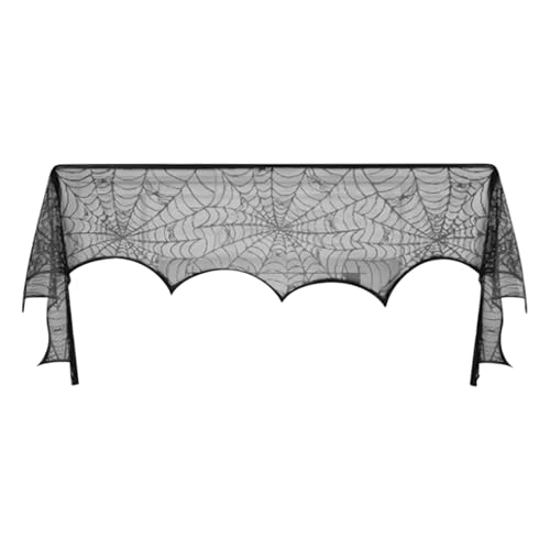 Halloween-Tischläufer, schwarzes Spitzen-Spinnennetz-Mittelstück, Gothic- aus Polyester für Spukhaus, Süßes-oder-Saures-Buffet, Kamin oder gruselige Party-Tischdekoration von Generisch