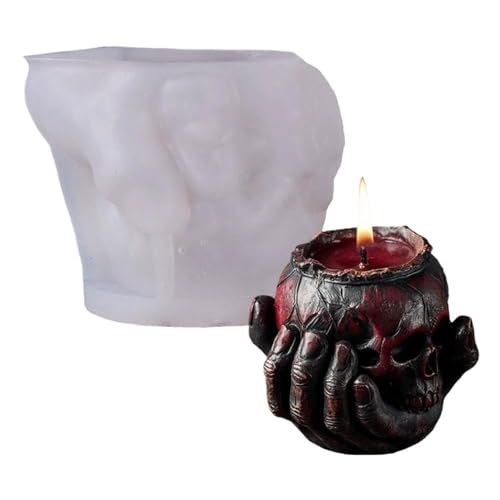 Halloween-Totenkopf-Kerzenformen, 3D-Geister-Hand-Schädel-Silikonformen für Harz, Seife, Gießen, Halloween-D-Kerzenwachs von Generisch