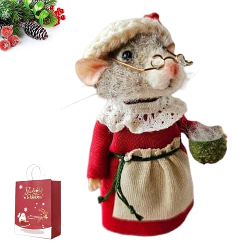 Handgefertigte, süße Nadelfilzmaus, Winter-Weihnachtsdekoration, Wollfilz-Mäusefigur, Weihnachtsmaus-Plüschtier, handgefertigte Nadelfilz-Dekoration für Feste (D) von Generisch