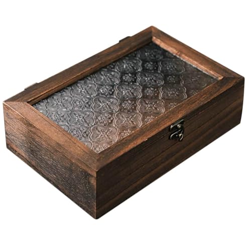 Handgefertigte Schmuckschatulle aus Holz, Vintage-Schmuck-Organizer mit Glasdeckel, solide Mehrzweck-Aufbewahrungsbox für Andenken von Generisch