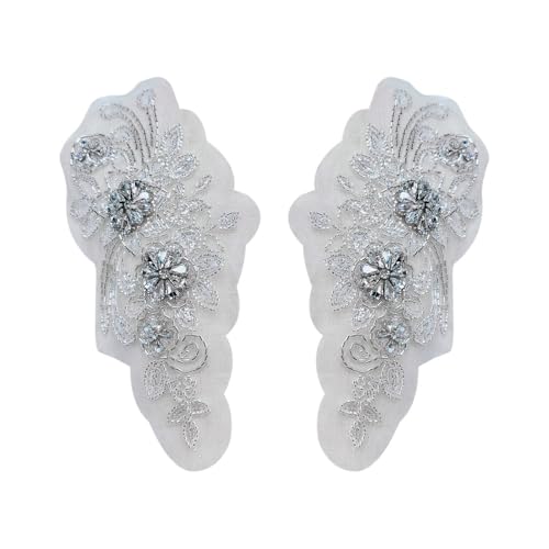Handgefertigte Spitzenapplikation zum Aufnähen auf Strass-Applikationen, handgefertigter Kleideraufnäher, Blumendesign, Kleid-Applikation, Blumenaufnäher (Polyester) von Generisch