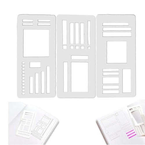 Handgefertigte flexible Aufzeichnungsvorlage, 3er-Set flexibler Journal-Schablonen, vielseitiges Zeichenvorlagen-Set für Journaling, Scrapbooking, Basteln, Beschriften und Planer (3pcs-a) von Generisch