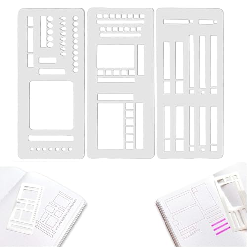Handgefertigte flexible Aufzeichnungsvorlage, 3er-Set flexibler Journal-Schablonen, vielseitiges Zeichenvorlagen-Set für Journaling, Scrapbooking, Basteln, Beschriften und Planer (3pcs-b) von Generisch