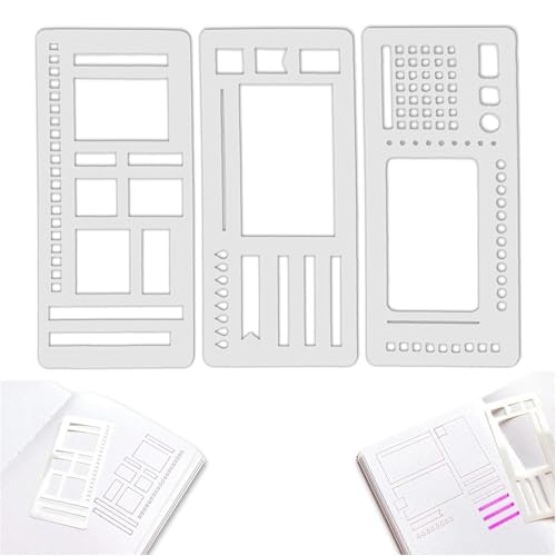 Handgefertigte flexible Aufzeichnungsvorlage, 3er-Set flexibler Journal-Schablonen, vielseitiges Zeichenvorlagen-Set für Journaling, Scrapbooking, Basteln, Beschriften und Planer (3pcs-c) von Generisch