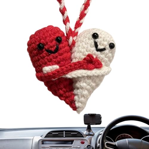 Handgefertigte gewebte Puppen | Herzförmiger kuscheliger Häkelpuppen-Begleiter - Wollgarn häkeln Herz Pocket Hug Strickpuppe für Schreibtisch, Schlafzimmer Handgefertigte gewebte Puppen | Herzförmiger kuscheliger Häkelpuppen-Begleiter - Wollgarn häkeln Herz Pocket Hug Strickpuppe für Schreibtisch, Schlafzimmer von Generisch