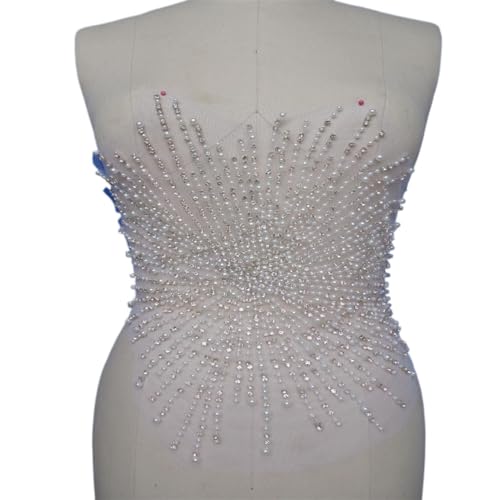 Handgefertigte silber-weiße Applikation auf Netz-Kristallen, 40 x 32 m, für Kleider, DIY-Zubehör von Generisch