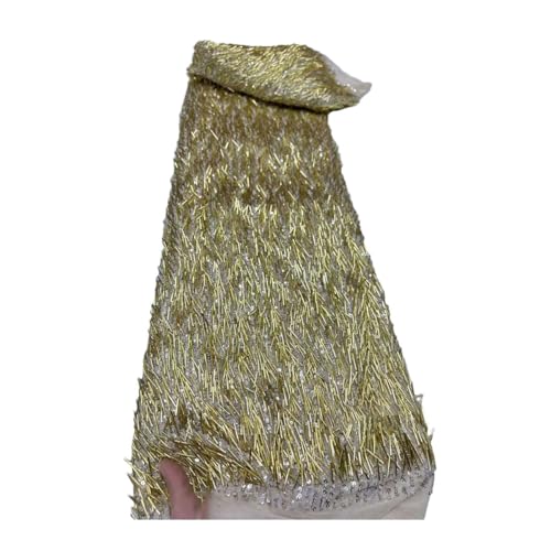 Handgefertigter afrikanischer Spitzenstoff mit Perlen, französischer nigerianischer Spitzenstoff, Abendkleid, Partykleid Handgefertigter afrikanischer Spitzenstoff mit Perlen, französischer nigerianischer Spitzenstoff, Abendkleid, Partykleid von Generisch