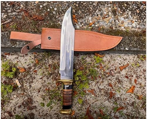 Handgefertigtes D2 Bowie Knife 18" – Crocodile Dundee Stil – Jagdmesser Campingmesser Survival Outdoor Bushcraft Gürtelmesser mit Lederscheide – Profi Messer für Jäger & Sammler von Generisch