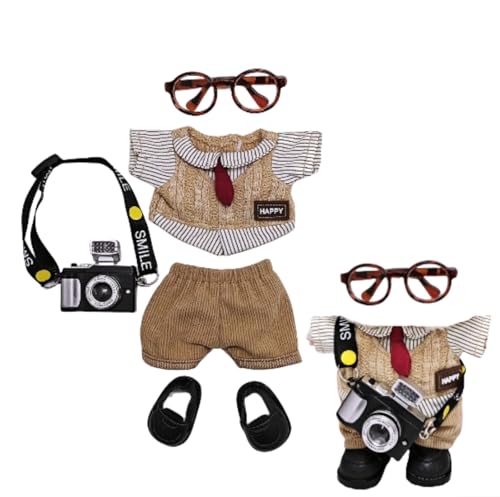 Handgefertigtes Kleidungsset für 17 cm große Puppe, LBUBU, modisches Retro-Set im britischen Stil, mit Brille und Kamerazubehör, luxuriöses schickes Puppenkleidung und Stilpaket, Puppe nicht im von Generisch