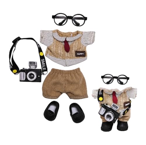 Handgefertigtes Kleidungsset für 17 cm große Puppe, LBUBU, modisches Retro-Set im britischen Stil, mit Brille und Kamerazubehör, luxuriöses schickes Puppenkleidung und Stilpaket, Puppe nicht im von Generisch