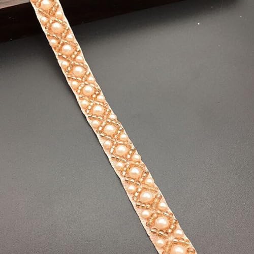 Handgefertigtes Spitzenband mit Perlen, Perlenbesatz, Scrapbooking, Applikation, Basteln, Kleidung, Dekoration (Champagner) von Generisch