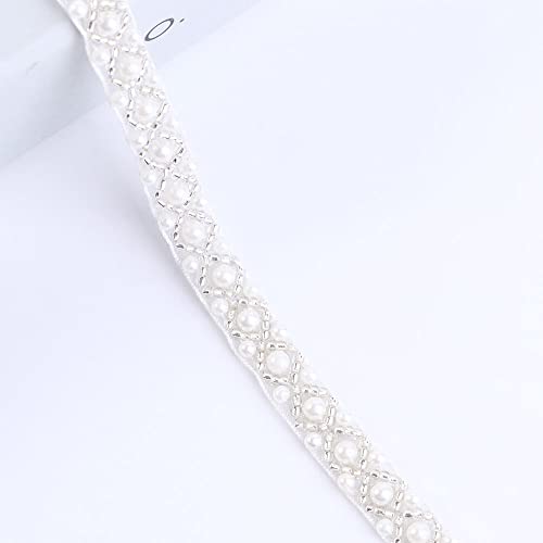 Handgefertigtes Spitzenband mit Perlen, Perlenbesatz, Scrapbooking, Applikation, Basteln, Kleidung, Dekoration (weiß) von Generisch