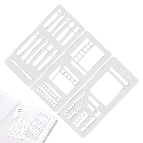 Handgemachte Flexible Record Schablone, Planner Stencil Set für DOT -Punktgitter-Journale, Wiederverwendbare Schablonen, Kästchen und Linien, Kompatibel mit Coil-, Disc- und Ringbindung, 3 -Set Von. von Generisch