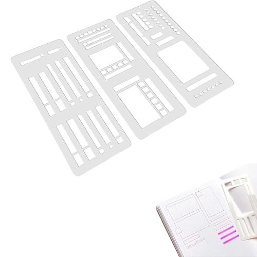 Handmade Flexible Record Template, 3-Pack Reusable Planner Stencils for Journaling, Checklists, Boxes, Lines, Compatible with Dot Grid, Coils, Discs, and Rings (A) von Generisch