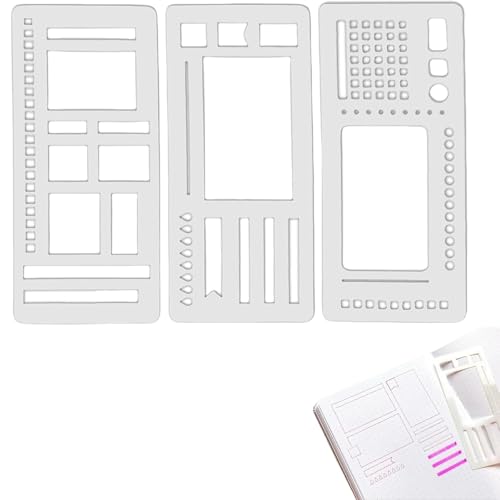 Handmade Flexible Record Template, 3-Pack Reusable Planner Stencils for Journaling, Checklists, Boxes, Lines, Compatible with Dot Grid, Coils, Discs, and Rings (B) von Generisch