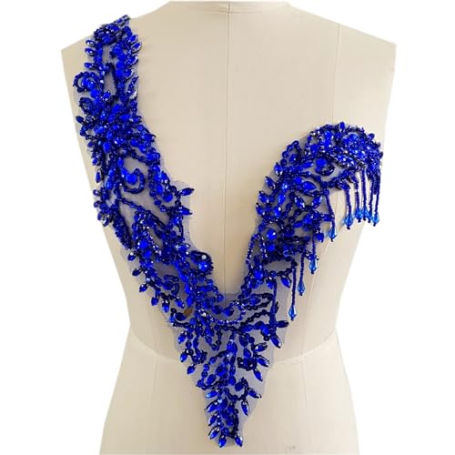 Handnähende Perlenapplikation Nähen Pailletten Quaste Patches Besatz für One-Shoulder-Kleid Shinin (Farbe: Blau) von Generisch