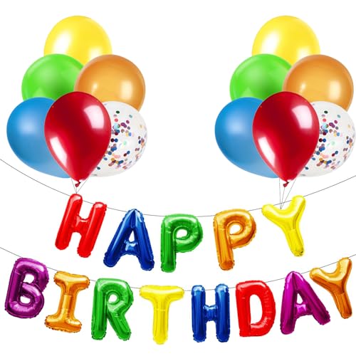 Farbe Happy Birthday Ballons für Party Deko mit Farbe Konfetti Luftballons Alles Gute zum Geburtstag Luftballons Dekorationen Dekoration Set Deko Happy Birthday Ballon für Frau Mann von Generisch