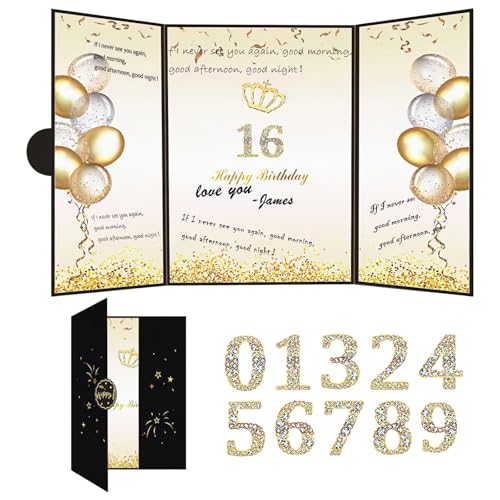 Happy Birthday Grußkarte mit faltbarem Design und Zahlenaufklebern, Partyzubehör mit drei Paneelen von Generisch