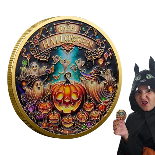 Happy Halloween-Sammelmünze, Happy Halloween-Souvenir -Robuste Gold-Happy-Halloween-Münze aus Metall - Sammelbare, multifunktionale Gedenkmünze, Halloween-Partygeschenk für, Mädchen, Kinder von Generisch