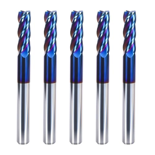 Hartmetall-Vierkantfräser 5 Stück, 4 Schneiden Nanoblau beschichtete CNC-Fräser für Aluminium, Legierte Stähle, Gehärteten Stahl, Kupfer, Verbundwerkstoffe Und Mehr (1/4" x 1/4" x 3/4" x 2-1/2") von Generisch