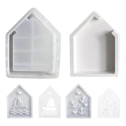 Harz-Formen, 3-teiliges Set, hohle Silikonformen, Meer, Haus, Lichthaus, maritimes Navigationsmuster, Design, Kerzenherstellung, handgefertigtes Werkzeug von Generisch