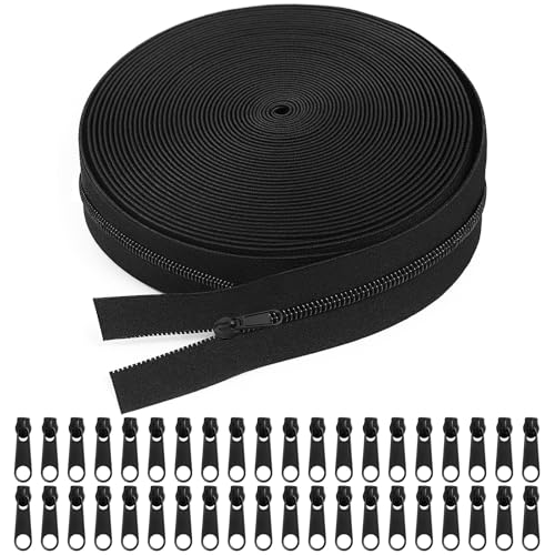HavaCue 20m Endlosreißverschluss mit 40 Zipper, Schwarz Reißverschluss Meterware, #3 Nylon Reissverschluss Endloses, Breit Reißverschlüsse für Bettwäsche, Kleidung, Kissen, Tasche, DIY-Näharbeiten von Generisch