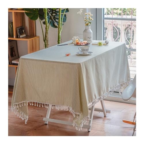 Hellgrün gestreifte Baumwoll-Leinen-Tischdecke, 100 x 160 cm, waschbar, mit Quasten, ideal für Partys, Picknicks, Esszimmer und Gartendekoration Hellgrün gestreifte Baumwoll-Leinen-Tischdecke, 100 x 160 cm, waschbar, mit Quasten, ideal für Partys, Picknicks, Esszimmer und Gartendekoration von Generisch