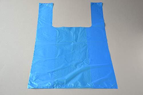 Hemdchentragetaschen (30+20×60 cm), (blau, geblockt) Obstbeutel Plastik Tragetasche Kunststoff Tüte Plastiktüte Hemdchenbeutel Hemdchentüten Knotenbeutel (1000 Stück) von Generisch