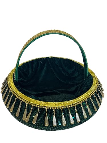 Henna Korb Traditionell Türkisch Kina Tepsisi Blumenkorb Handgefertigt mit Pailletten Grün Samt Orientalisches Design Hochzeit, Henna und Feier Blumen Korb mit Goldakzenten Henna Korb Traditionell Türkisch Kina Tepsisi Blumenkorb Handgefertigt mit Pailletten Grün Samt Orientalisches Design Hochzeit, Henna und Feier Blumen Korb mit Goldakzenten von Generisch