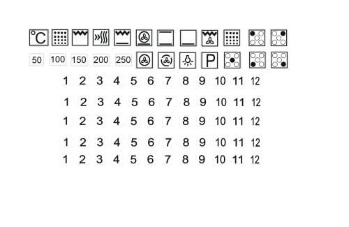 Herd Symbol Aufkleber mit 5 Kochfelder Set für Herd Kennzeichnung Beschriftung (R105) (transparenter Hintergrund mit schwarzen Zeichen, 14mm) von Generisch
