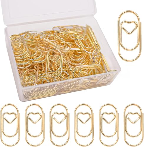 Herzförmige Büroklammern, Gold, 130 Stück, mit Klarsichtbox, für Büro und Klassenzimmer von Generisch