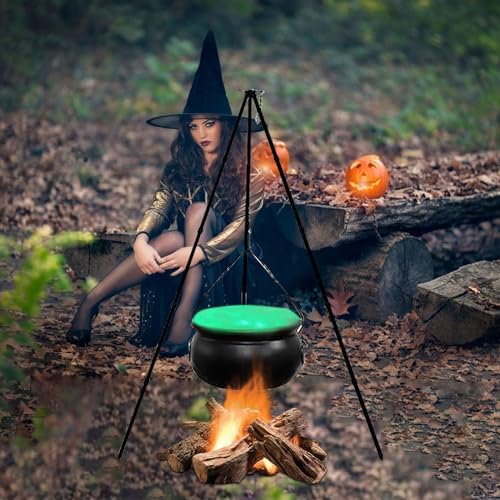 Hexenkessel Halloween Deko, Schwarz Kunststoff Großer Hexenkessel auf Dreibein mit Beleuchtung, Hexenkessel Süßigkeiten Kessel,Halloween Deko Outdoor (115CM) von Generisch