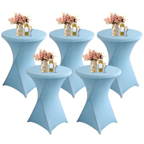 Himmelblaue Cocktail-Tischdecke, 80 x 110 cm, 5 Stück, Spandex-Tischdecke für Hochzeiten, Partys, Geburtstage, Zuhause, Veranstaltungen, Stretch-Tischwäsche von Generisch