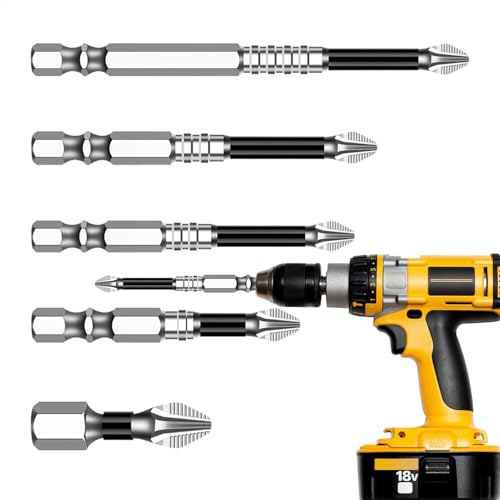Hochmagnetisches Schraubendreher-Bohrer-Set, 5Pcs Schraubendreher-Bit, Bithalter für Schlagschrauber, Anti-Rutsch-Bohrer-Set, Anti-Rutsch Phillips Bits für Elektrobohrer von Generisch