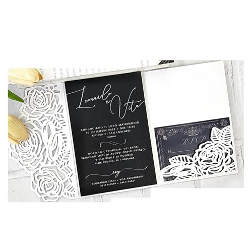 Hochzeitseinladungskarten-Set – 10-teiliges lasergeschnittenes DIY-Kit, bedruckbares dreifach gefaltetes Blumen-Design für Brautparty und Geburtstagsfeiern von Generisch