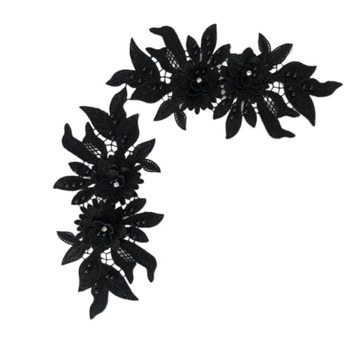 Hohle Spitze Blume Patches bestickt Trim Applikation Blumenmotiv Dekor für Kleidung Kleid DIY Nähen Handwerk (schwarz) von Generisch