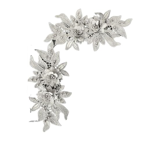 Hohle Spitzenblume, bestickte Bordüre, Applikation, Blumenmotiv, Dekoration für Kleidung, Kleid, DIY, Nähen, Handwerk (Silber) von Generisch