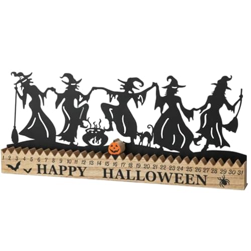 Holz Halloween Countdown -Kalender | Kreatives Hexendesktop -Orament | Tanzes Witches Tischzeichen | Tanzhexer -Countdown -Kalender für Tische, Regale, Kamine von Generisch