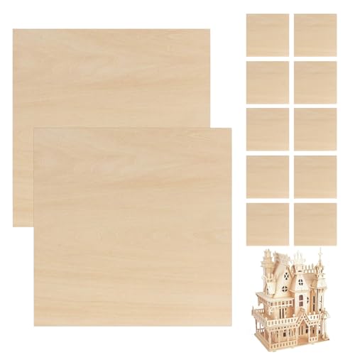 Holz für Handwerk | Quadratische unvollendete Holzblätter - dünne Rechteckholz -Holzplattenstücke, 12 Stcs Sperrholzblatt basteln Holz für Architekturmodelle von Generisch