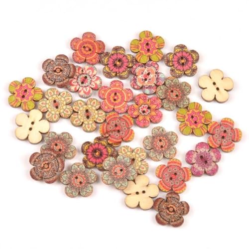Holzknöpfe, Bohemian-Kleidung, Nähknöpfe, Blumenform, Scrapbooking, Nähzubehör, Dekoration, 15 mm, 100 Stück von Generisch