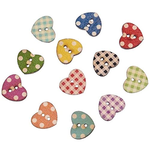 Holzknöpfe in Herzform, bemalt, 2 Löcher, zum Nähen, Scrapbooking und Basteln, 16 x 14 mm, attraktives Design, 100 Stück von Generisch