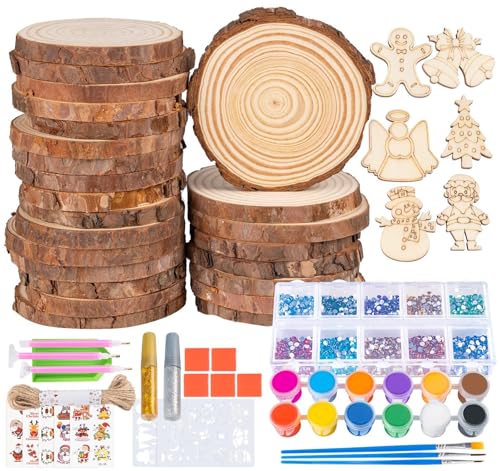 Holzscheiben 9-10cm, 30 Stück Holzplatte Rund, mit 6 Weihnachts Holzdeko, mit DIY Geräte, Unbehandeltes Naturholz, Baumscheiben für Weihnachtsbaum Weihnachtsdeko Handwerk, Ohne Löcher Holzscheiben 9-10cm, 30 Stück Holzplatte Rund, mit 6 Weihnachts Holzdeko, mit DIY Geräte, Unbehandeltes Naturholz, Baumscheiben für Weihnachtsbaum Weihnachtsdeko Handwerk, Ohne Löcher von Generisch