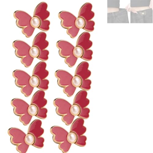 Hosen-Taillenstraffer, abnehmbare Schmetterlings-Clips, Taillenmieder, Schmetterlingsverschluss, kein Nähen, Taillenstraffer, für Jeans, Taschen, Hüte, 10 Stück (rot) von Generisch