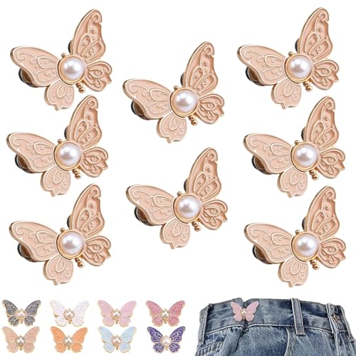 Hosen-Taillenstraffer, wiederverwendbar, verstellbare Taille, abnehmbare Schmetterlingsklammern, Knöpfe, lose Jeans, Röcke, Beige, 8 Stück von Generisch