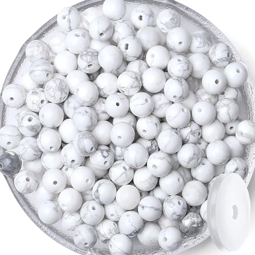 Howlith-Perlen, 8 mm, natürliche Perlen, rund, lose Edelsteinperlen für Armbänder, Perlen, Kristall, Schmuckherstellung, DIY, Halsketten, Ohrringe, 0,8 cm, 100 Stück von Generisch