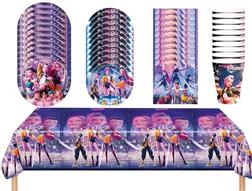 Hunter Partygeschirr-Set, 51-teilig, Geburtstagsparty-Dekorationen, Kpop, Cartoon-Thema, Geburtstagsparty-Zubehör, Happy Birthday, Tischdecke, Pappteller, Becher, Servietten für Kinder, Babypartys Hunter Partygeschirr-Set, 51-teilig, Geburtstagsparty-Dekorationen, Kpop, Cartoon-Thema, Geburtstagsparty-Zubehör, Happy Birthday, Tischdecke, Pappteller, Becher, Servietten für Kinder, Babypartys von Generisch