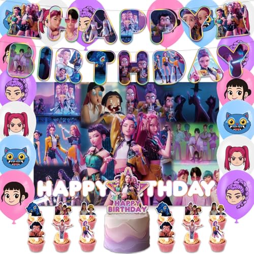 Hunter Partygeschirr-Set, 51-teilig, Geburtstagsparty-Dekorationen, Kpop, Cartoon-Thema, Geburtstagsparty-Zubehör, Happy Birthday, Tischdecke, Pappteller, Becher, Servietten für Kinder, Babypartys Hunter Partygeschirr-Set, 51-teilig, Geburtstagsparty-Dekorationen, Kpop, Cartoon-Thema, Geburtstagsparty-Zubehör, Happy Birthday, Tischdecke, Pappteller, Becher, Servietten für Kinder, Babypartys von Generisch