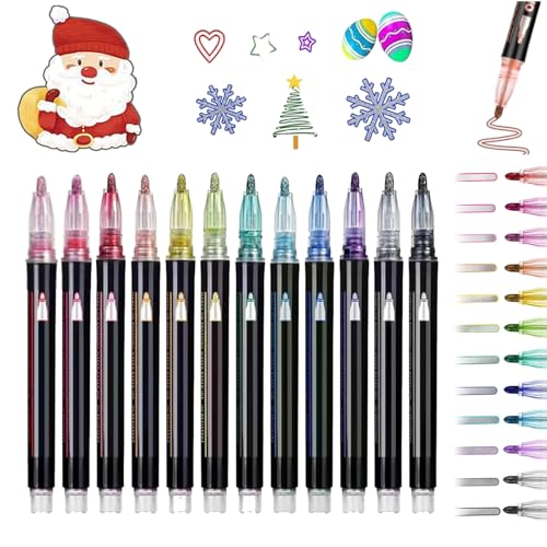 Illuminateupon/Neattidyly Marker Stifte für Highlight, Neattidyly Magische Stifte, Double Line Super Squiggles Metallic Glitter Stifte, zum Zeichnen und Kritzeln (12 Stück) von Generisch