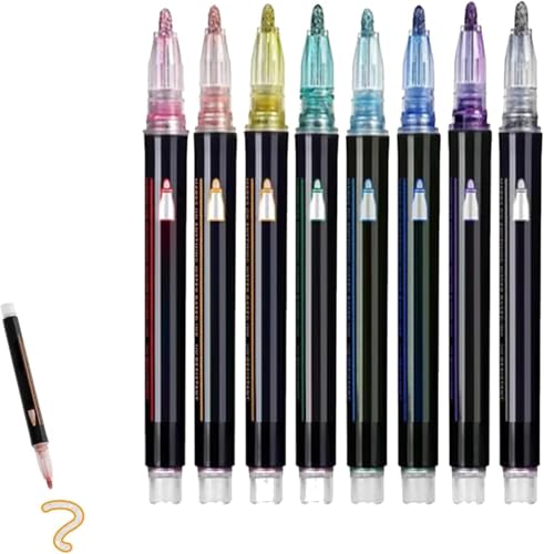Illuminateupon Marker Pen for Highlight, Illuminateupon Magische Stifte, Double Line Pens, Markers Metallic Markers Pen for Highlight, Double Line Super Squiggles Metallic Glitter Pens (8 Pcs) von Generisch